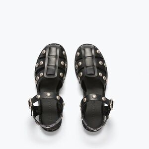 Freda Salvador Sera Fisherman Sandal in Black Calf with Silver Studs Size 5